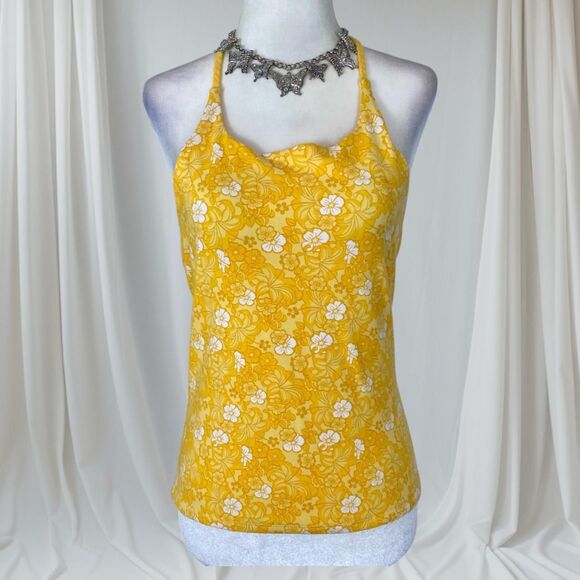 Arizona Y2K Yellow White Boho Hawaii Flower Halter Top Plus Size XL - Picture 1 of 8